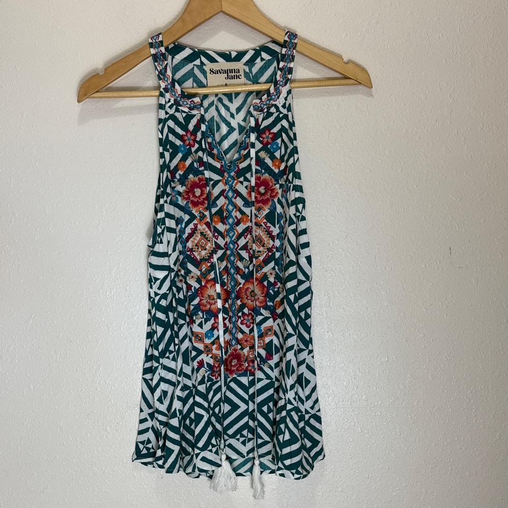 Savanna Jane Multicolor Sleeveless Patterned Top, Size S